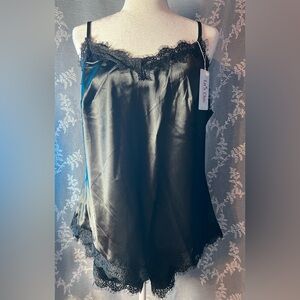 Lu’s Chic Satin Lace Cami & Shorts Set | Lingerie Lounge | Black | 2XL